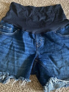 Navy Maternity Denim Shorts with Black Stretch Waistband